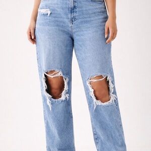 American eagle jeans women’s 16 high rise baggy straight distress denim blue